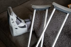 broken leg and crutches