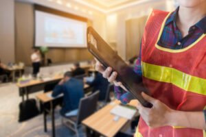 Occupational safety technician in a seminar room