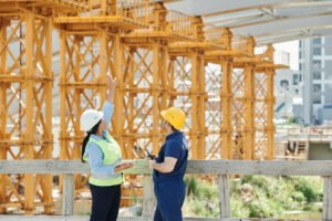 Construction workers on a construction site