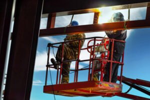 Construction workers working at height