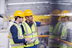 2 men in high-ves doing health surveillance.