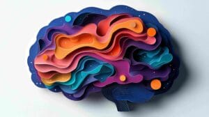 Illustration of brain with different colour representing neurodiversity.
