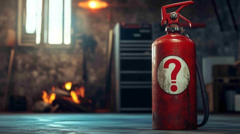 fire risk assessment with a red fire extinguisher