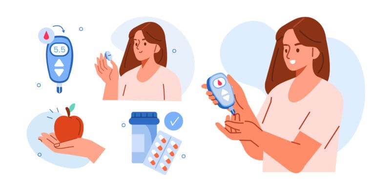 illustration of woman doing glucose monitoring.