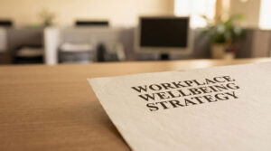 a paper with workplace wellbeing strategy written
