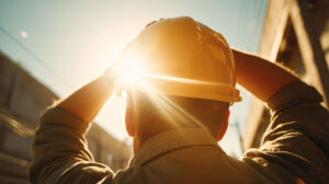 A man with hat in front of sun
