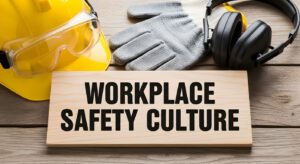 workplace health and safety culture written in wooden board