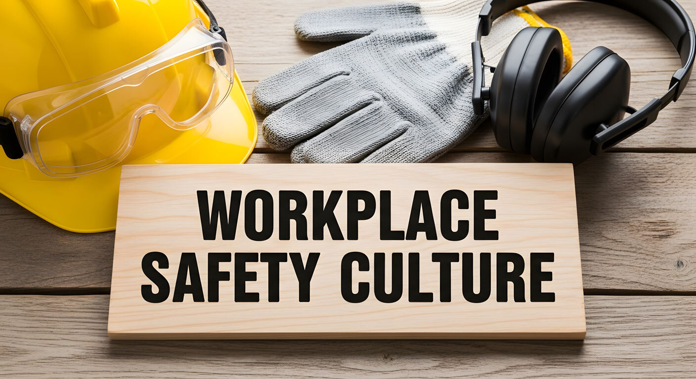 workplace health and safety culture written in wooden board